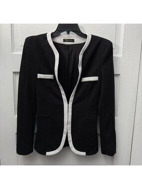 TS Three Seasons Black White Trim Open Front Career Blazer Jacket Women’s S